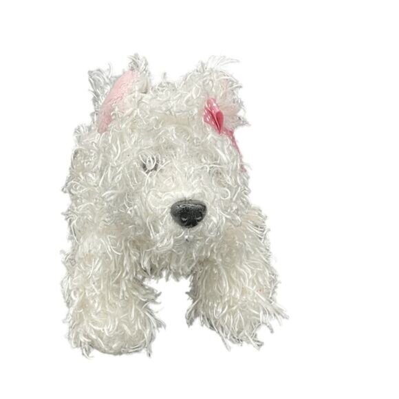 Ganz White Plush Terrier Dog Toy With Pink Bow & Collar Retired 12" - Picture 3 of 6